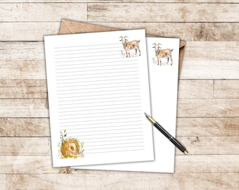Printable Stationery, Goat Writing Paper Lined and Unlined, A4 & US Letter PDF