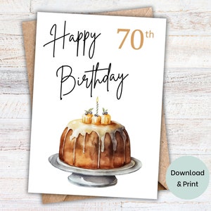 70th Birthday card printable, birthday cake card. Instant download greeting card for him or for her. Turning 70 years old card.