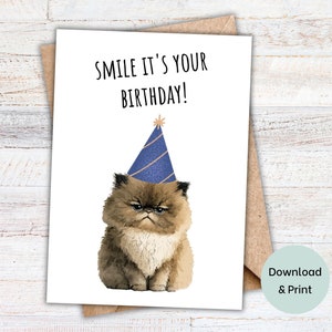 Cat Birthday Card | Funny Printable Birthday Card | Grumpy Cat | Instant Download | 5x7 Greeting Card
