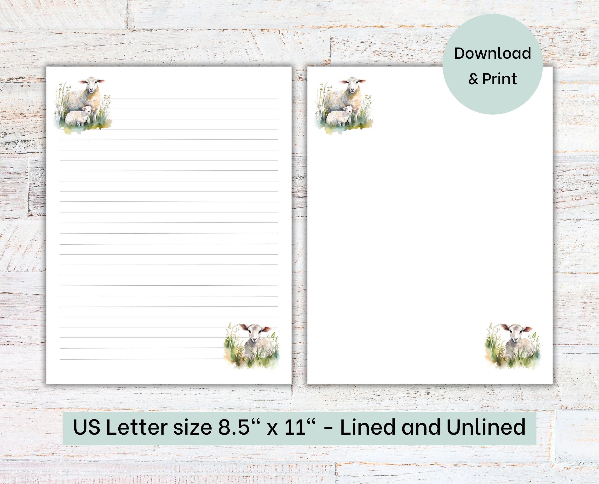 Printable Sheep Stationery | Letter Writing Paper | Lined and Unlined Stationery | US Letter 8.5x11 in | Instant Download