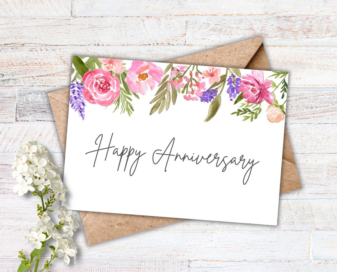 Printable Anniversary Card | Watercolor Floral | Happy Anniversary Card ...