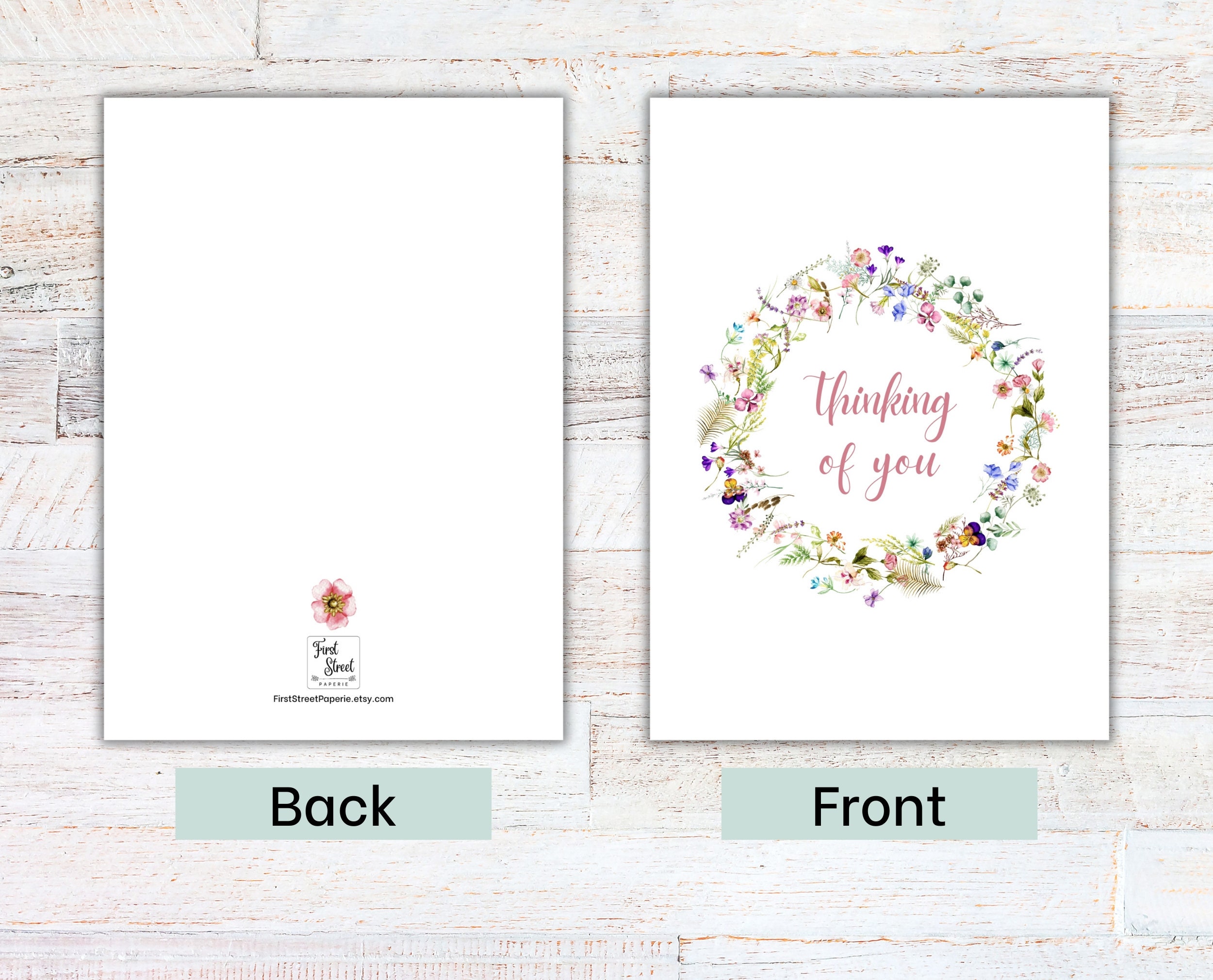Thinking of You Printable Card Floral Wreath, Sympathy Get Well Soon ...