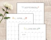 2026 Calendar Printable Monthly | Minimalist Watercolor Floral | 12 Month Planner | Sunday & Monday Start | US Letter Portrait