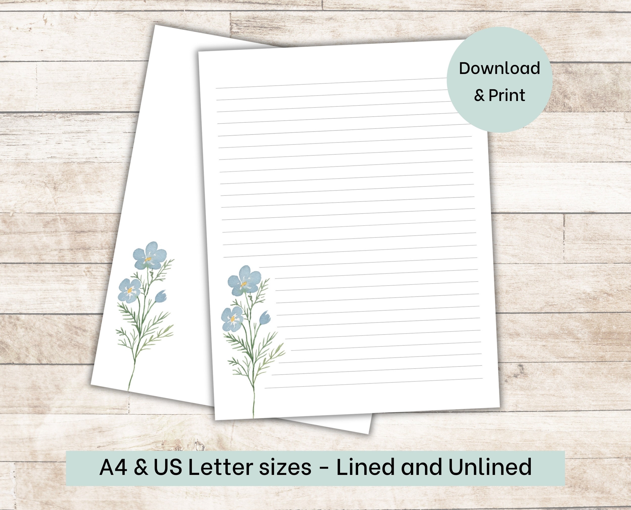 A4 Kraft Letter Writing Paper Sheets Floral Linear Flowers Letter