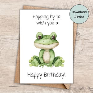 Frog Birthday Card, Printable Funny Card, Cute Green Frog, Happy Birthday, Greeting Card PDF, Instant download, Card for him, Cute Toad