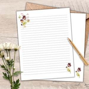 Purple Pansies Printable Stationery Floral Writing Paper - Decorative Paper Letter Set