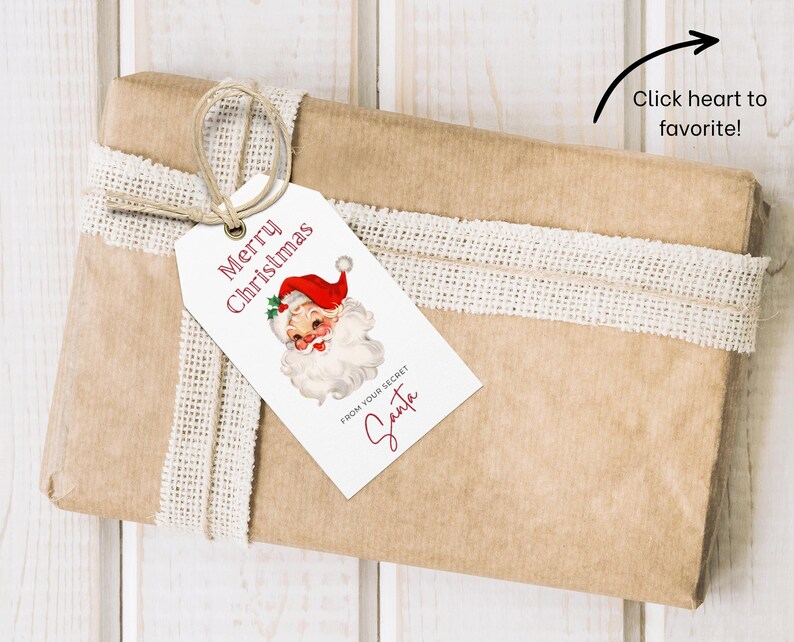 Secret Santa gift tag printable with vintage retro Santa Claus, Christmas party gift exchange for family friends coworkers, 2 x 3.5" PDF image 4