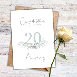 20th Anniversary Card Printable, Congratulations on Your Anniversary, Instant download, Wedding Anniversary, digital greeting card, 5x7 PDF