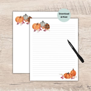 Pumpkins Printable Stationery I Fall Autumn Letter Writing Paper I Lined Unlined I US Letter Size I Instant Download I Pen Pal Letters