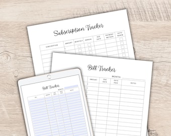 Bill & Subscription Tracker Bundle | Printable + Fillable PDF | Monthly Expense Organizer | US Letter + A4