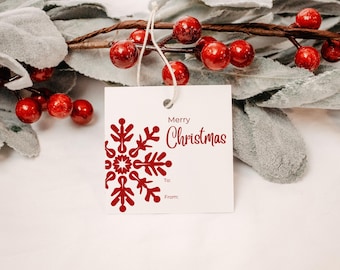Printable Christmas Tag, Red Snowflake, Holiday Party Favor Tags, To From Tags, Instant Download, Red and White, Merry Christmas, PDF