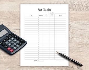 Monthly Bill Tracker | Printable + Fillable PDF | Minimalist Bill Payment Organizer | US Letter + A4