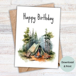 Printable Birthday Card Camping | Adventure Outdoors Card  | Instant Download | 5x7 Greeting Card
