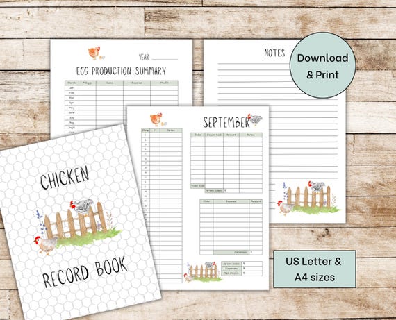 Backyard Chicken Egg Tracker | Printable Egg Production, Sales and Expense Tracker | Monthly & Yearly Log Sheets | Chicken Binder Pages