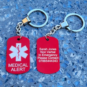 Custom Medical Tag - ID Tag - Necklace or Keyring - Laser Engraved - NHS - Information Tag - Ice Tag - Double Sided Engraving -FREE Gift Bag