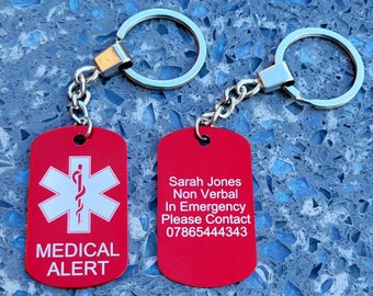 Custom Medical Tag - ID Tag - Necklace or Keyring - Laser Engraved - NHS - Information Tag - Ice Tag - Double Sided Engraving -FREE Gift Bag