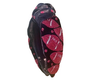 Beaded Football Knot Headband: Game Day Hair Accessory