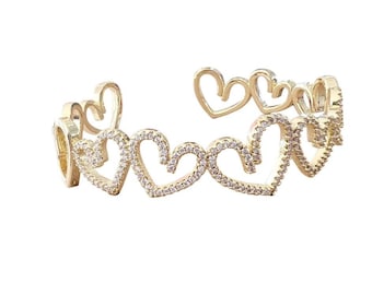 Open Heart Cuff 18 K gold plated womens bangle bracelet