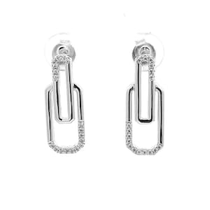 Two Link Paperclip Earrings in 925 Sterling Silver Cubic Zirconia
