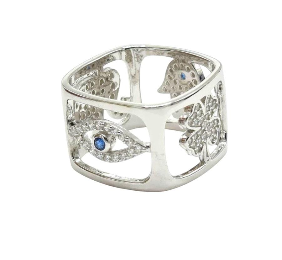Lucky Elephant CZ Ring - 925 Sterling Silver Rhodium Plated, Size 5, Gift Box - View #2