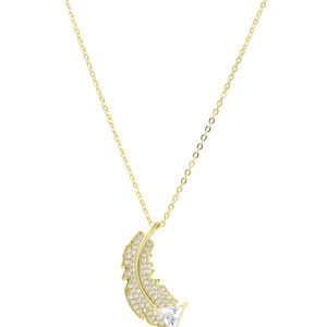 Women&#39;s Feather Pendant Statement Gold Tone Necklace