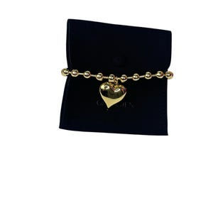 Puffy Heart Charm adjustable Slider Bracelet in Gold tone