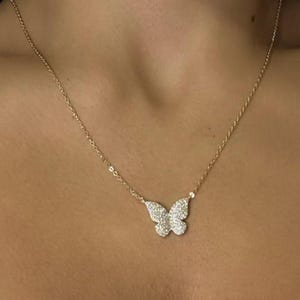 Butterfly Necklace 925 Sterling Silver Cubic Zirconia Simulated Diamonds Women&#39;s Jewelry