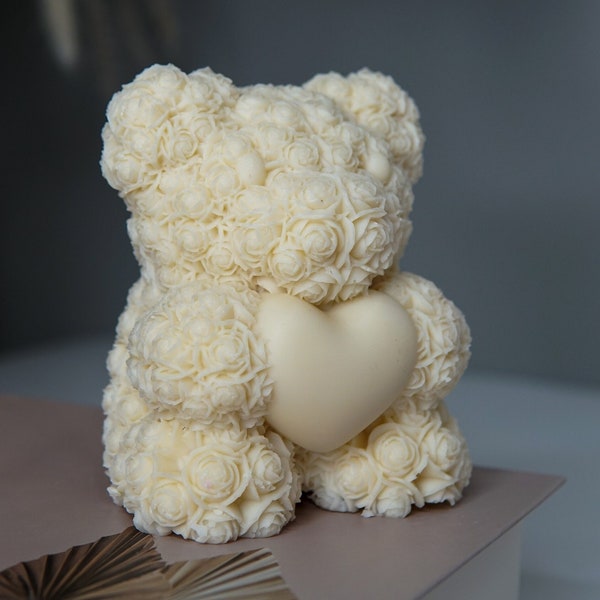 3D Rose Bear Candle  / Teddy Bear / Shaped Candle /Handmade Candle / Home Decor  /Gift Idea /Party Favors / Big 3.39x3.14 / Small 2.32x1.92