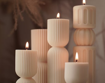 Vela de pilar de cera de soja hecha a mano: decoración para el hogar con diseño acanalado