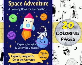 Space Adventure Coloring Book for Kids: Rockets, Planets, Astronauts (PDF Digital Download)