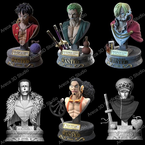 6 Anime Full Collection STL Bundle File Pack 3D Printing Digital STL File One Piece Bust