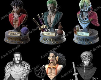 6 Anime Full Collection STL Bundle File Pack 3D Printing Digital STL File One Piece Bust