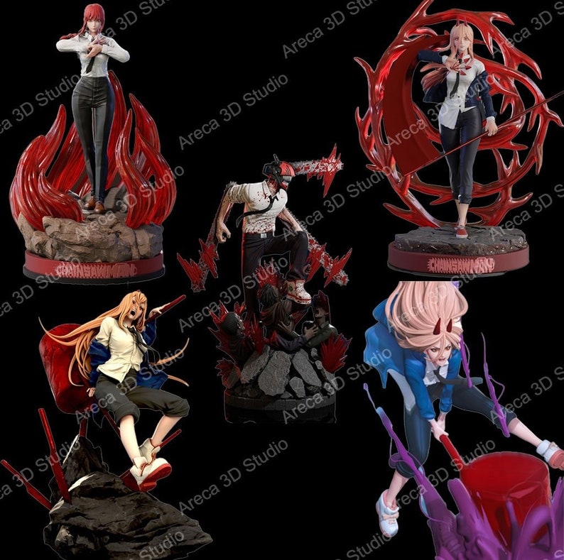 5 Premium Anime Character Chainsaw STL Bundle File Pack 3D Printing Digital STL File Chainsaw Anime Character image 1