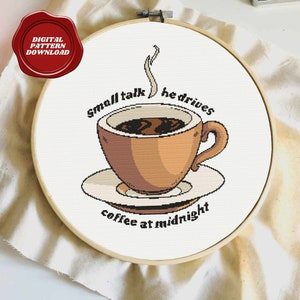 14&quot; Embroidery & Cross Stitch Pattern: Coffee at Midnight (Digital Download)