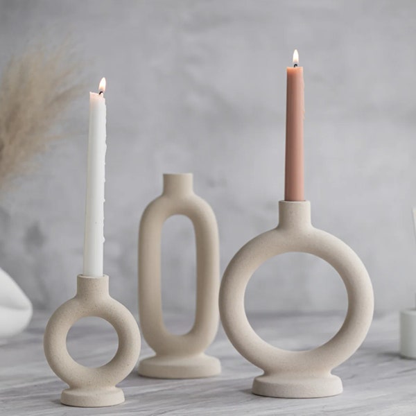 Scandinavian-Inspired Modern Ceramic Candle Holder, Sleek Table Centerpiece, Home Ambiance, Unique Hostess Gift, Candle Not Included