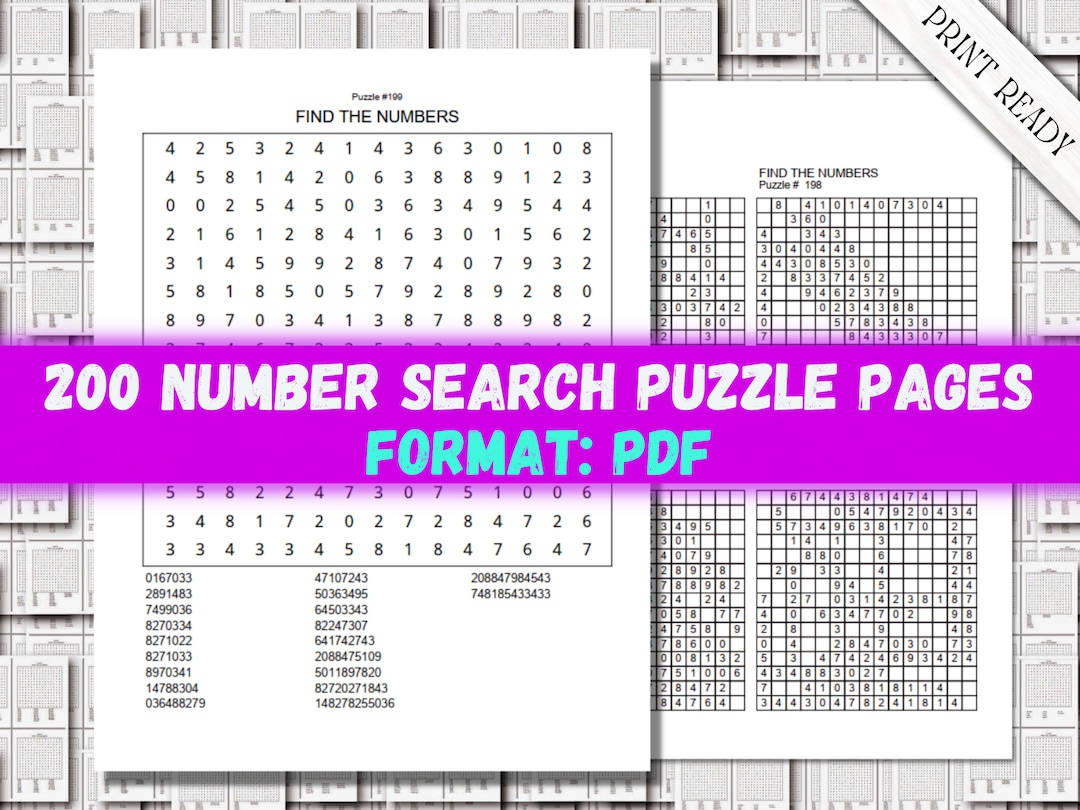 Number Search Puzzle Pages MEGA Pack of 200 Number Search Etsy
