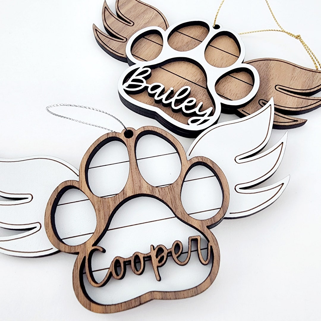 Personalized Pet Memorial Ornament With Angel Wing Paw Print Ornament ...
