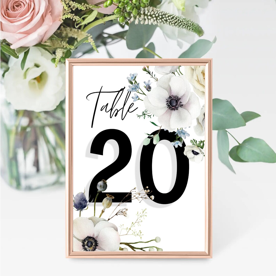 Floral Wedding Table Numbers, Modern Printable Table Numbers, Printable, Table Number Cards