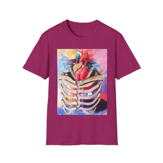 Heart Ribcage Shirt, Watercolor Graphic Design Shirt, Anatomical Heart Shirt, Unisex Softstyle Shirt, Short Sleeve Summer Shirt