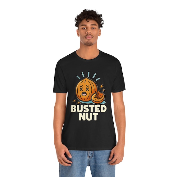 Busted Nut cartoon graphic Tee | cracked walnut design, funny food shirt