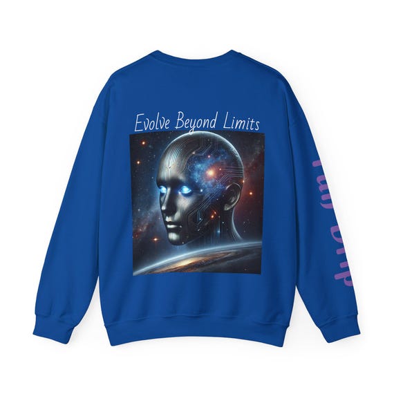 Futuristic Crewneck Sweatshirt, Galaxy Print Sweatshirt, Robotic Face Sweatshirt, Space Pullover Sweatshirt, Graphic Sweatshirt