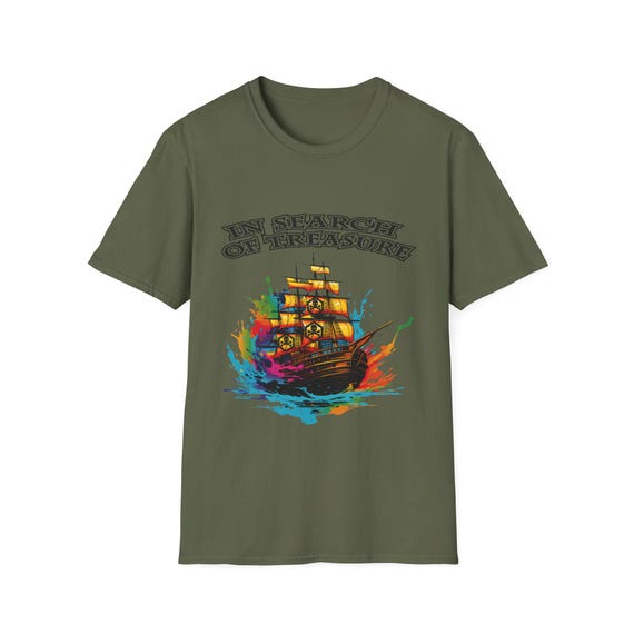 Searching for treasure, ship, colorful pirate ship