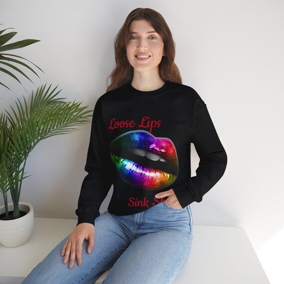 Unisex Heavy Blend Crewneck Sweatshirt, Rainbow lips, lip, mouth, loose lips