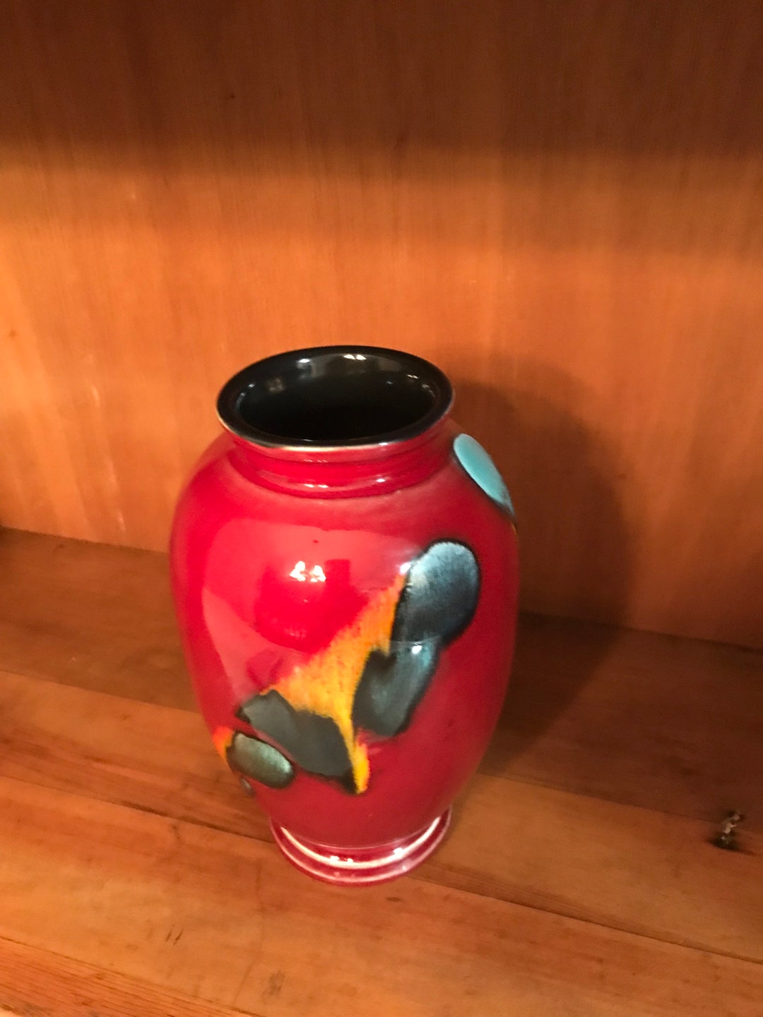 Vintage Poole England Pottery volcano Vase High Gloss Signed and