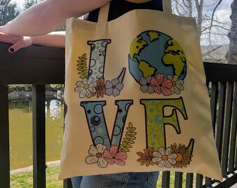 LOVE the Earth Tote Bag - Earth Day Tote - Reusable Shopping Bag - Earth Friendly Bag - FREE SHIPPING!