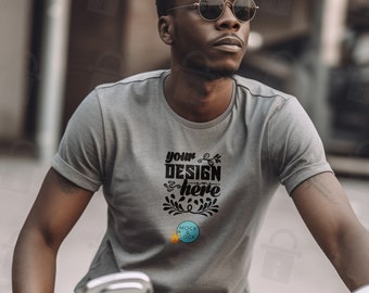 Bella Canvas 3413 Motorbike Mockup | Athletic Grey Tri Blend Short Sleeve Tee Mens Mock Up | Male T-shirt | Street | 3 Free Flat Lay Mocks