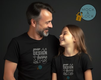 Bella Canvas 3001 Mockup Unisex T-shirt met korte mouwen | Zwart T-shirt voor heren, meisje Mock up | Vader Dochter | Vaderdag | 3 gratis platte modellen