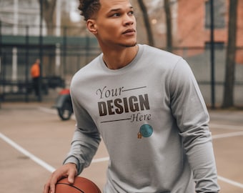 Bella Canvas 3513 Unisex Triblend Camiseta de manga larga Mock Up / Camiseta masculina / Street Basketball / 3 Free Flat Lay Mocks
