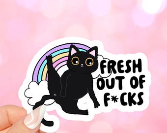 Naklejka z kotem "Future Out of F*cks", zabawny czarny kot, wodoodporny winyl, sarkastyczna naklejka, prezent dla sarkastycznego miłośnika kotów, butelka na wodę na laptopa Kindle, sarkastyczna