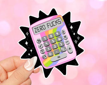 Naklejka Zero Fucks, zabawna naklejka z sarkazmem, naklejka z kalkulatorem tęczowym, naklejka z humorem dla dorosłych, sassy wodoodporna naklejka winylowa na Kindle, zabawny prezent retro